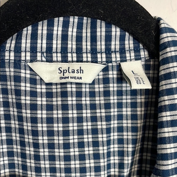 Splash - White and Navy Blue Gingham Long Sleeve Shirt Dress - Picture 3 of 10